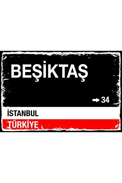 Beşiktaş Sokak Tabelası Retro Ahşap Poster 11x24 cm